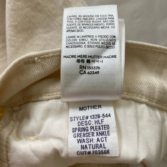 Mother Half Spring Pleated Greaser Size 25 Natural Cream Wide Crop Jeans - Picture 14 of 16